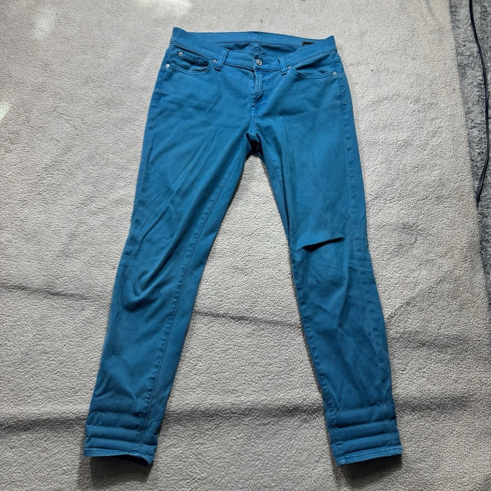 7 For‎ All Mankind Jeans Womens 27 Teal Dyed Denim Roxanne Low Rise Cotton 30x28